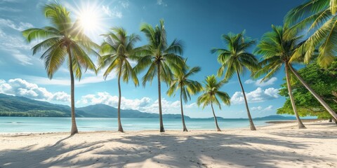Fototapeta na wymiar palm trees on the beach of the Cote d'Azur blue sky Generative AI