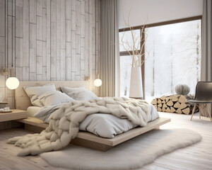 bedroom interior with window and snow