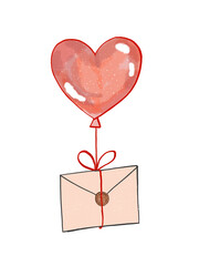 heart shaped balloon with tied envelope