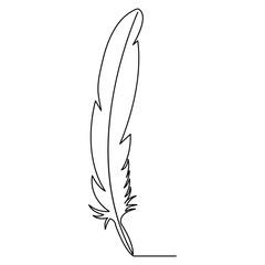 Bird feather continuous single line hand drawn outline vector art illustration