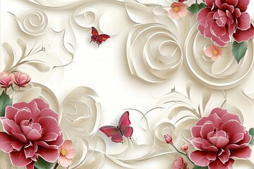 3d art wallpaper desktop wallpaper, android wallpaper wallpapers, live wallpaper, desktop wallpaper, in the style of romantic floral motifs, light beige and magenta, tondo, collage-style compositions.