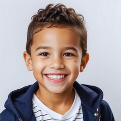 Professional Portrait Studio Photo of a Cute Mixed Race Boy Child Model with Perfect Clean Teeth