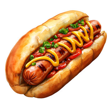 recommend clip art: watercolor hotdog painting isolated on transparent background ,generative ai