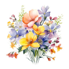 Fototapeta na wymiar Watercolor Spring flowers isolated on transparent background. PNG file, cut out