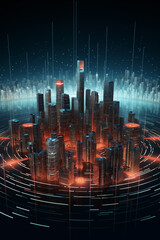 Fototapeta na wymiar Data chart on night city backdrop futuristic city with glowing lights.