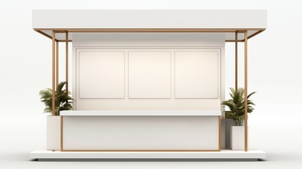 A 3D rendering of a mockup kiosk for startup, small business, trade exhibition.