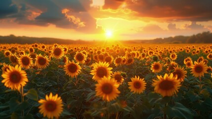 Obraz premium Beautiful Sunflower Field sunrise