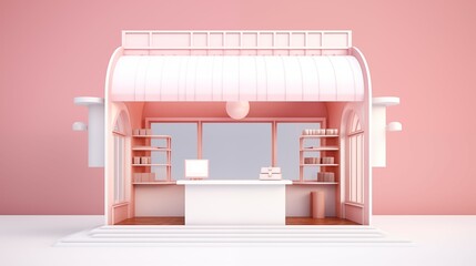 A 3D rendering of a pink kiosk.