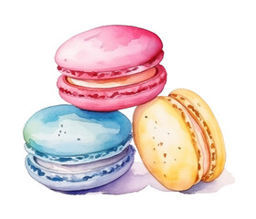 Fototapeta premium Watercolor colorful macarons isolated on white background.