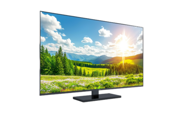 TV 4K flat screen lcd or oled, plasma realistic, White blank HD monitor mockup, Modern video panel white flatscreen on isolated white background