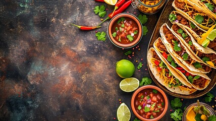 Mexican Fiesta: Tacos and Salsas Spread

 - obrazy, fototapety, plakaty