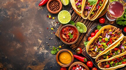 Mexican Fiesta: Tacos and Salsas Spread

