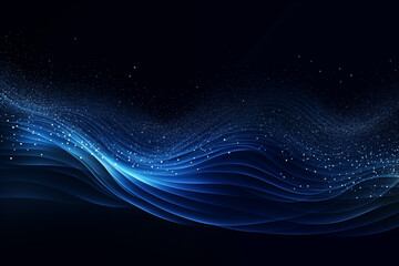 abstract dots blue waves on black background, digital ocean of datas in digital network - obrazy, fototapety, plakaty