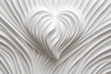 valentine's heart sculpted and ribbed in white draped surface 