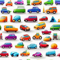 Fun and Vibrant Cars and Vehicles Cartoon Style Seamless Pattern for Kids Room Decoration