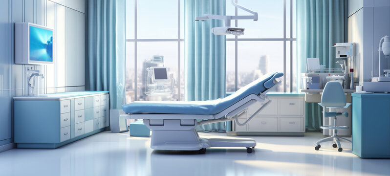 Medical office, medical chair in the middle, generative AI