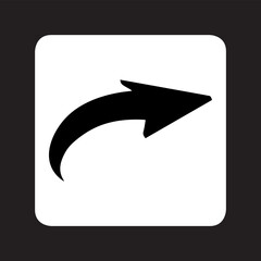Curved arrow icon vector. Arrow pointer logo design. Arrow right vector icon illustration in square isolated on black background