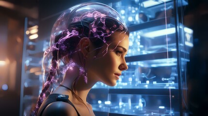 Fototapeta na wymiar Concept of Brain-Computer Interface Technology: Bridging Minds and Machines