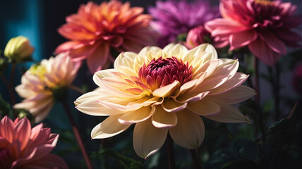 Obraz premium Beautiful Dahlia flowers in garden.