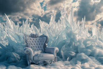 Luxurious white royal chairs in ice.