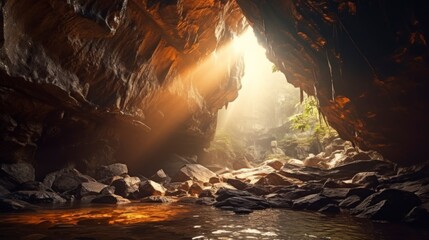 beautiful cave with a small lake - obrazy, fototapety, plakaty
