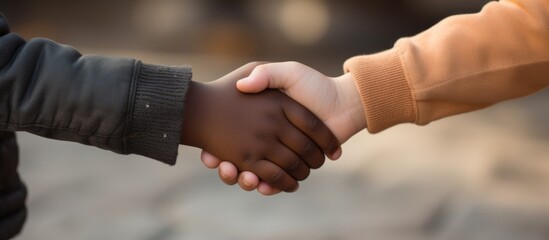 Obraz na płótnie Canvas Partial view of diverse children exchanging handshakes.
