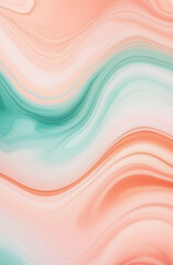 Obraz premium Abstract light peach and mint wavy background. Alcohol ink painting effect, top view.