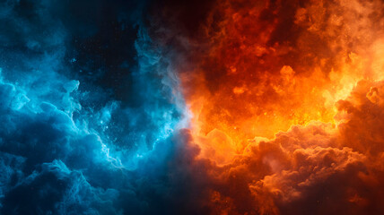 Imagen de nubes de color azul y de color naranja como símbolo del cambio climático - obrazy, fototapety, plakaty