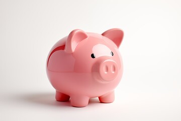 Pink porcelain piggy bank for money on a white background