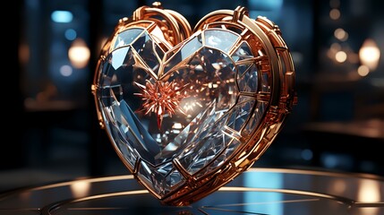 Fototapeta na wymiar Glass Heart with Diamonds Inside: Futuristic Elegance