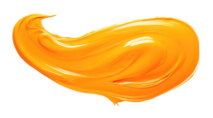 Fototapeta premium Dense and voluminous stroke of orange oil paint isolated on transparent background. PNG file, cut out