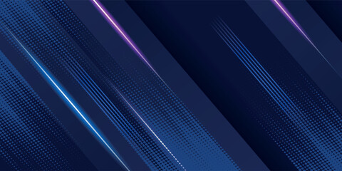 Abstract speed lines style dark blue color halftone banner design template. Vector illustration.