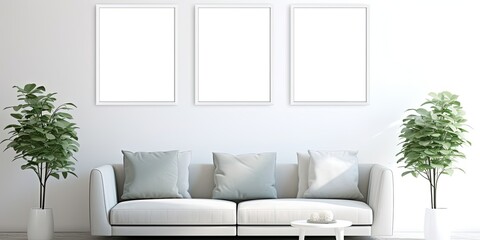 Realistic mock-up of modern interior scene. Vertical and landscape frames with reflection. Set of 3, 6 frames on white background. See more in my portfolio.