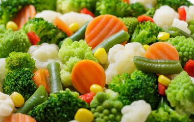 Mix of steamed vegetables as background