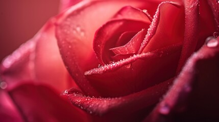  a close up of a red rose with drops of water on it's petals and the petals are wet.