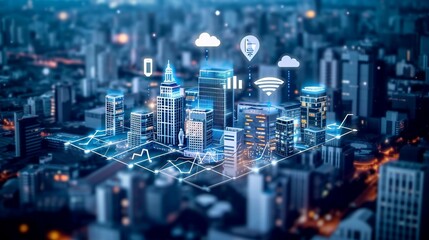 Smart city with 5G technology on top of which there generated by ai