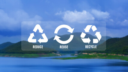 Reduce, reuse, recycle symbol on nature background, Ecological concept. Ecology. Recycle and Zero...