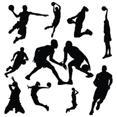 Basketball Player silhouette Set Vector Stock Illustration