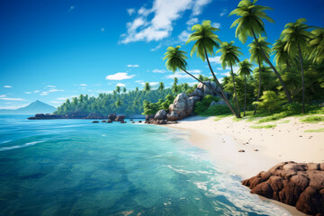 Beach with palm tree blue sky