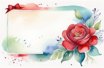 Greeting watercolor card. Sheet of paper for text, flowers. Holiday concept, Valentine's Day for birthday