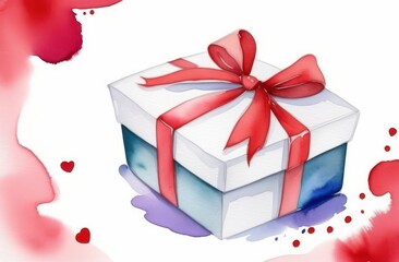 Obraz premium Box with a red ribbon bow on a white background. Christmas gift, Valentine's gift, birthday gift