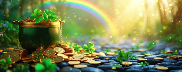 Leprechaun's Pot of Gold in Lush Field: Perfect for St. Patrick's Day