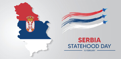 Serbia Statehood Day 15 February flag map flag color smoke with jet vector poster - obrazy, fototapety, plakaty