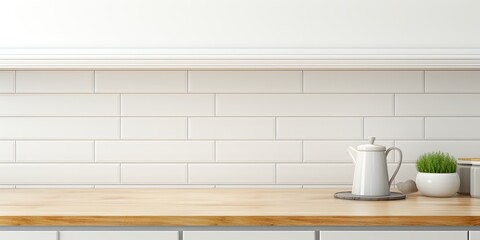 Subway tile backdrop for kitchen with white color.