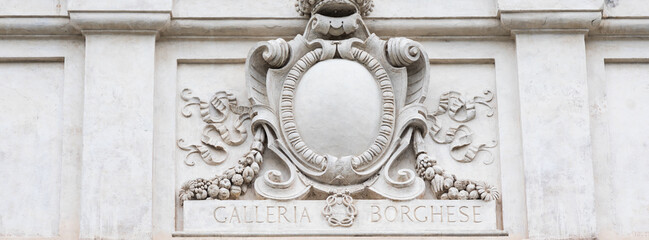 Rome, Italy - Galleria Borghese - Borghese Gallery building - symbol above the entrance