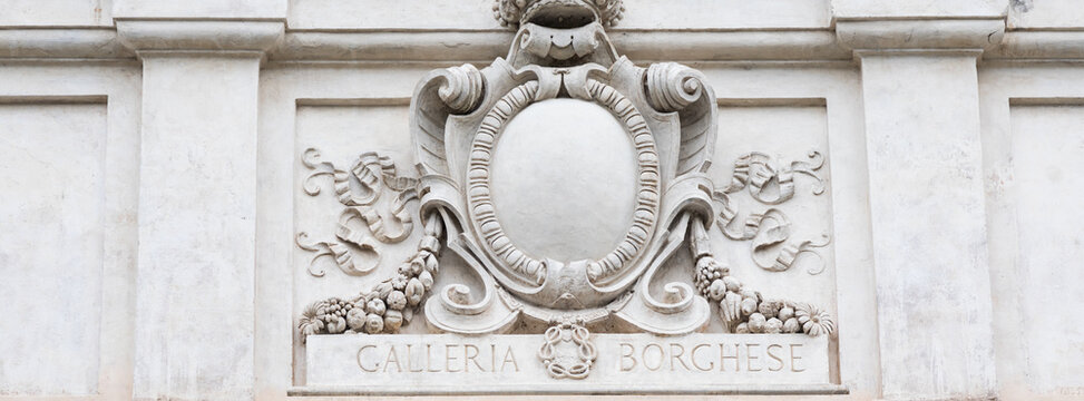 Rome, Italy - Galleria Borghese - Borghese Gallery building - symbol above the entrance