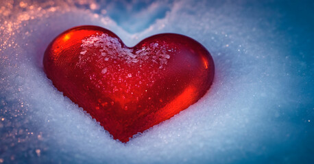 Obraz premium Red heart on ice cubes. Valentines day background. Love concept.