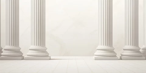 Deurstickers Realistic white columns with classical marble pillars, ancient architecture, and museum texture. © Sona