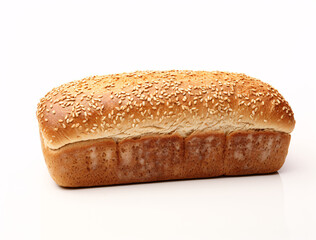 a loaf of bread with sesame on white background