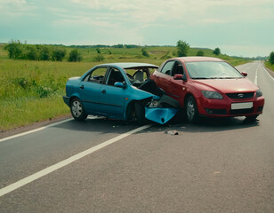 Fototapeta premium Car accident on the road after collision with another car on the road